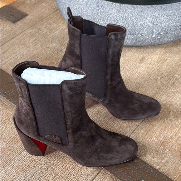 Christian Louboutin turelastic brown cosme suede ankle boot 85mm sz 39.5 - Picture 3 of 12